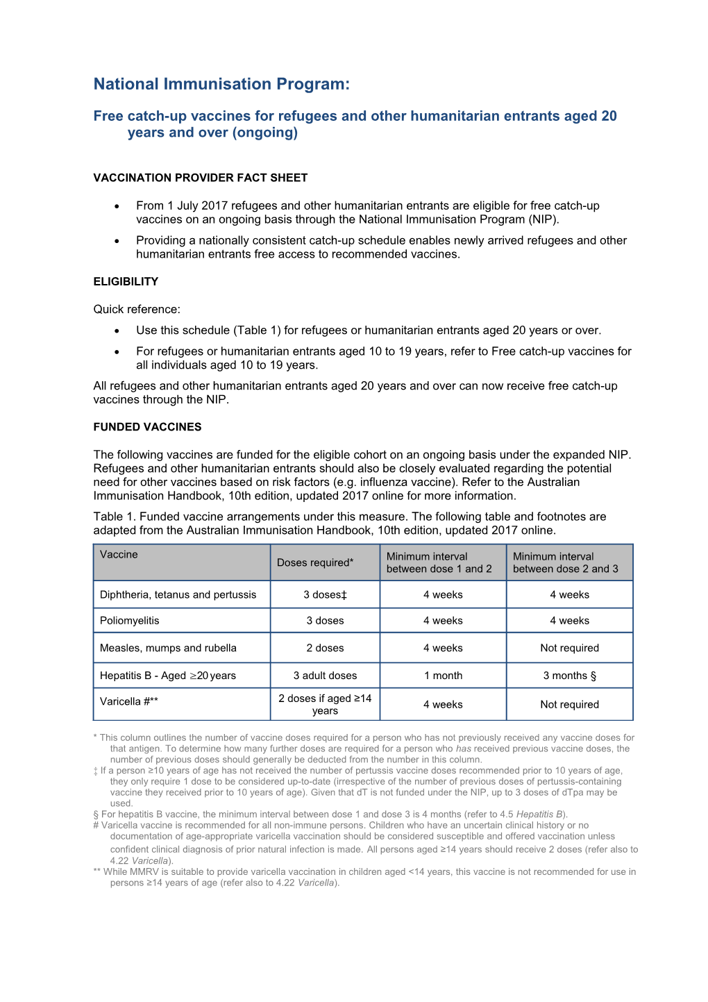 National Immunisation Program