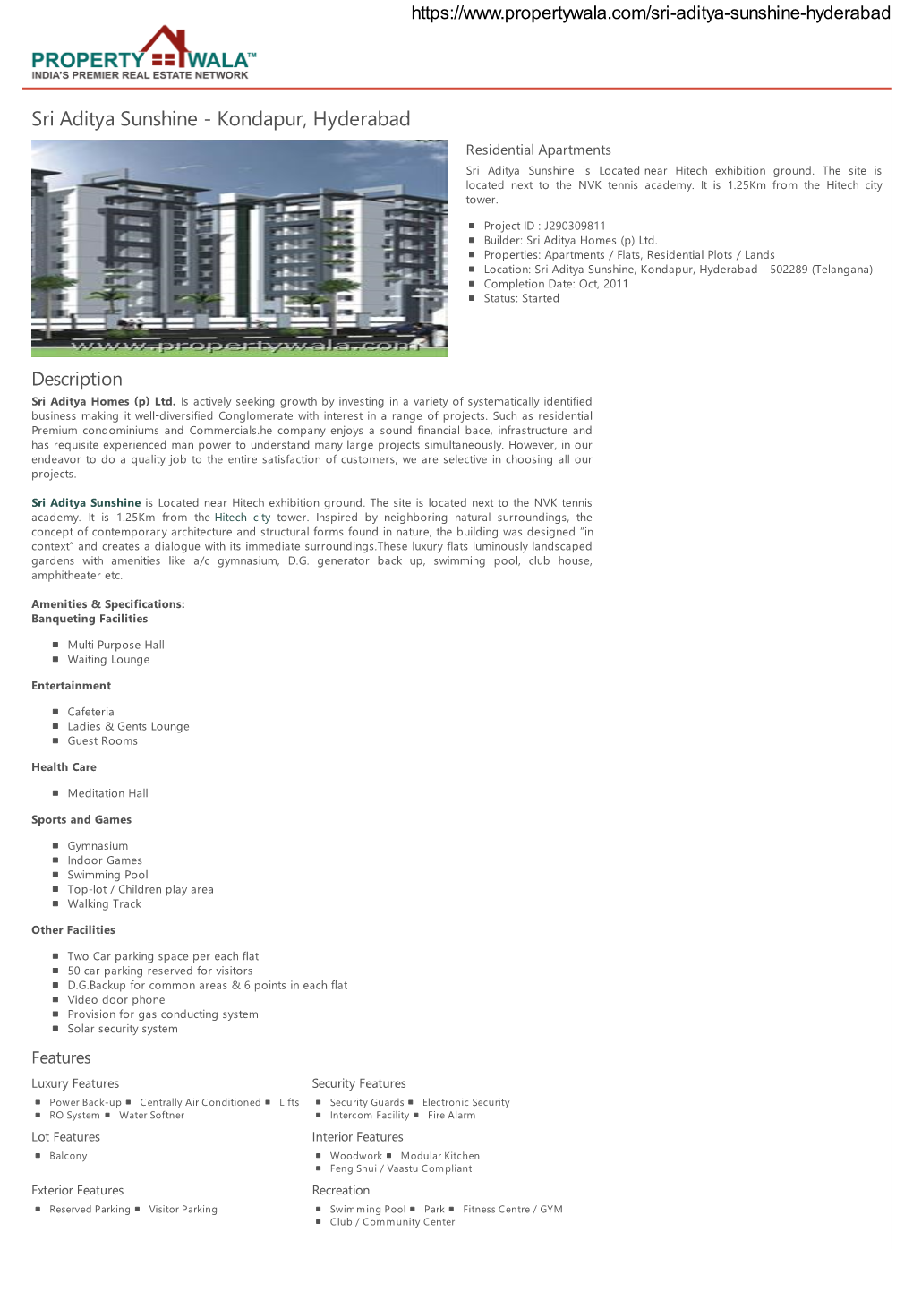 Sri Aditya Sunshine - Kondapur, Hyderabad Residential Apartments Sri Aditya Sunshine Is Located Near Hitech Exhibition Ground