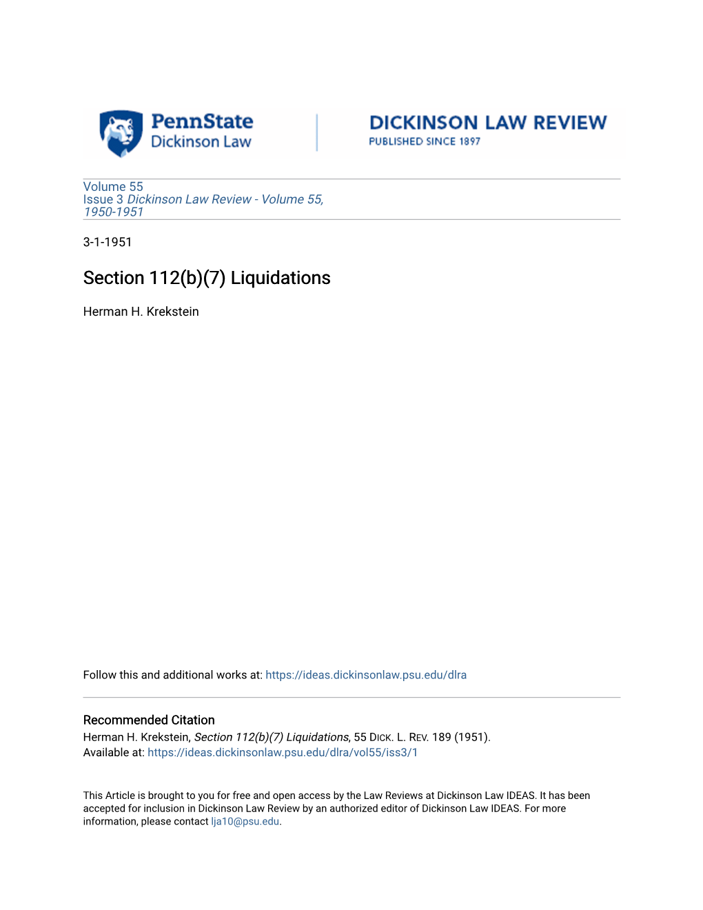 Section 112(B)(7) Liquidations