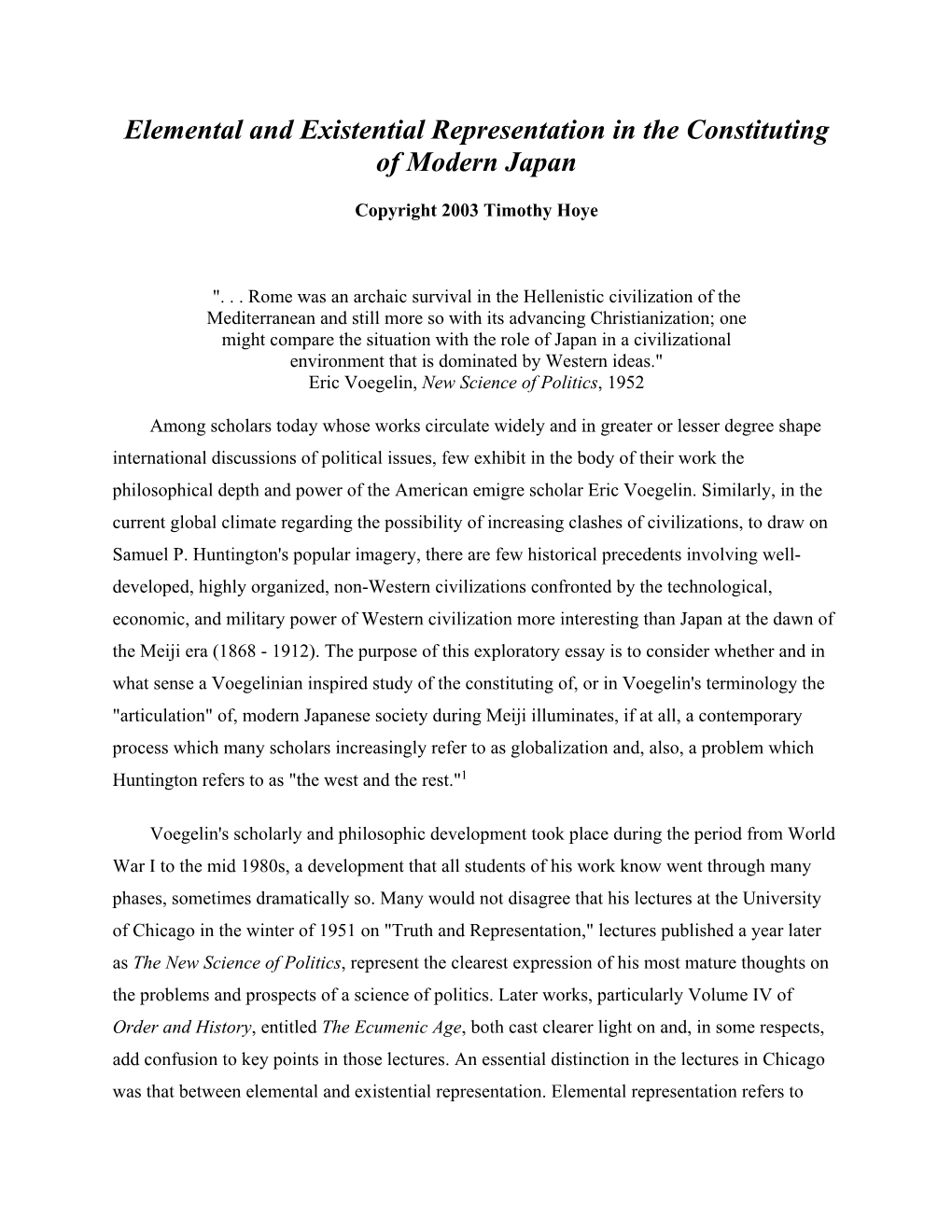 Elemental and Existential Representation in the Constituting of Modern Japan