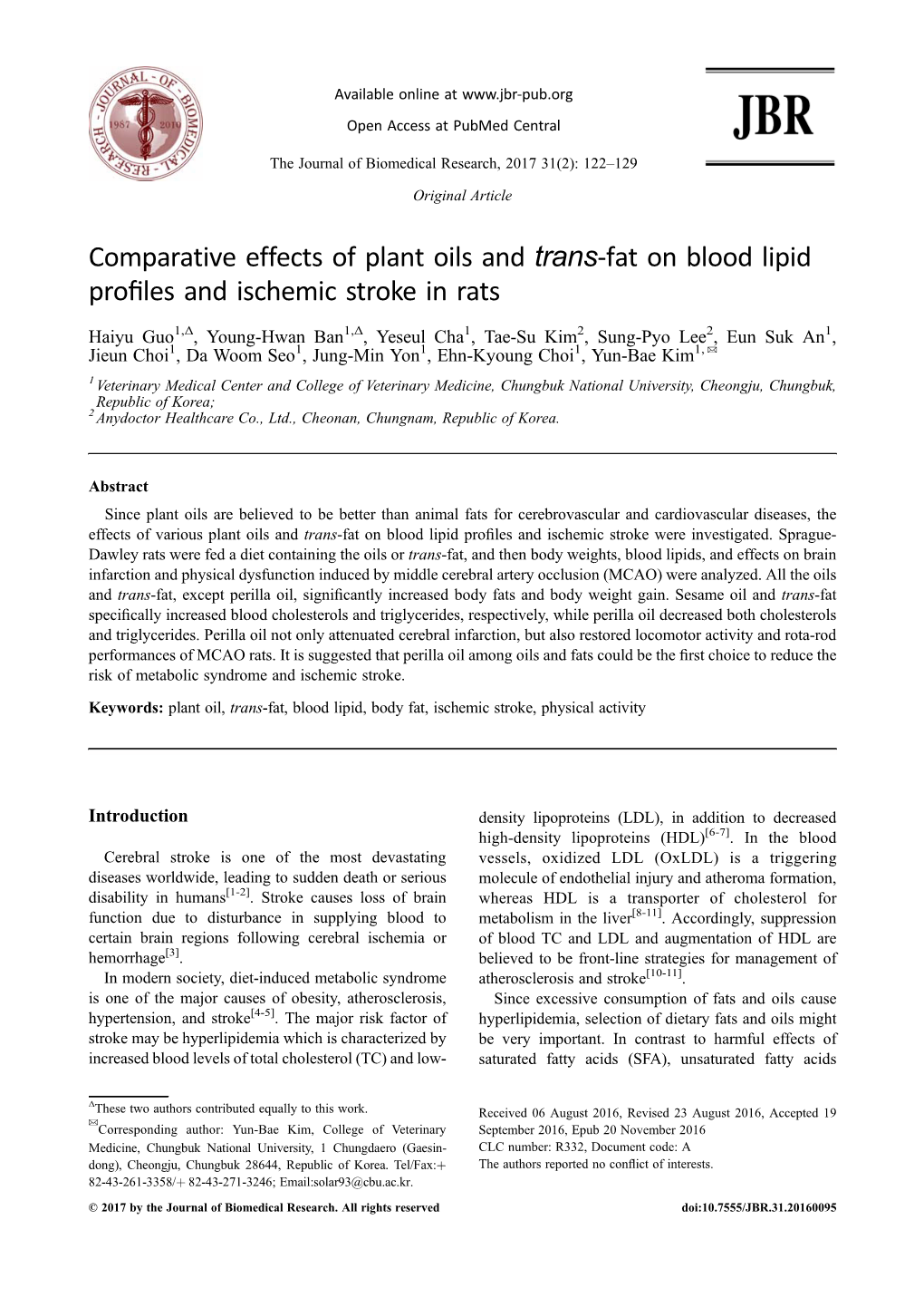 Comparative Effects of Plant Oils and Trans-Fat on Blood Lipid Profiles And