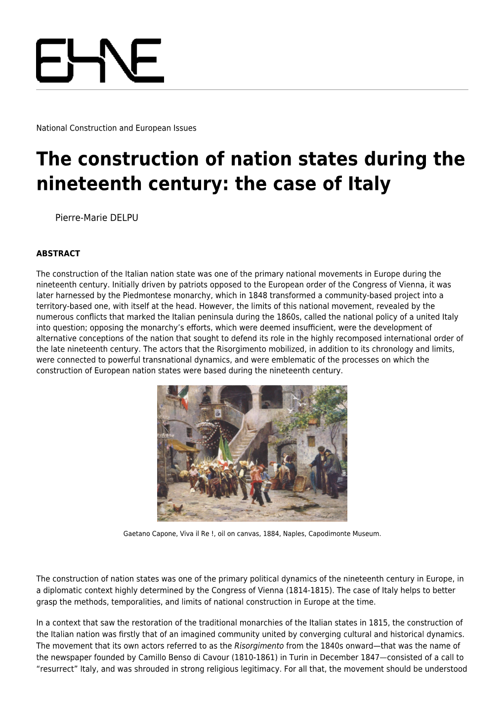 The Construction of Nation States During the Nineteenth Century: the Case of Italy
