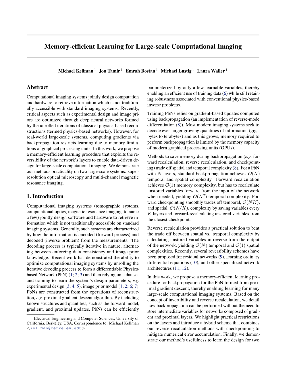 Memory-Efficient Learning for Large-Scale Computational Imaging