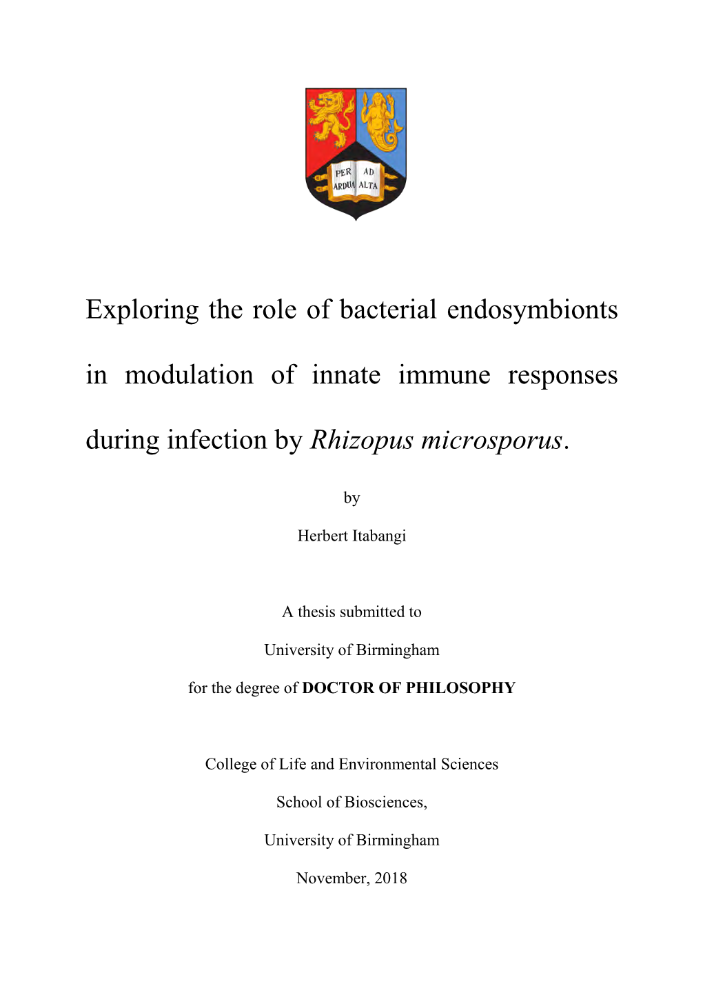 Exploring the Role of Bacterial Endosymbionts in Modulation of Innate Immune Responses During Infection by Rhizopus Microsporus