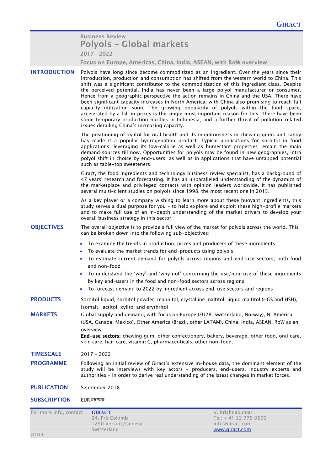 Polyols-Global Markets Business Review 2017-2022