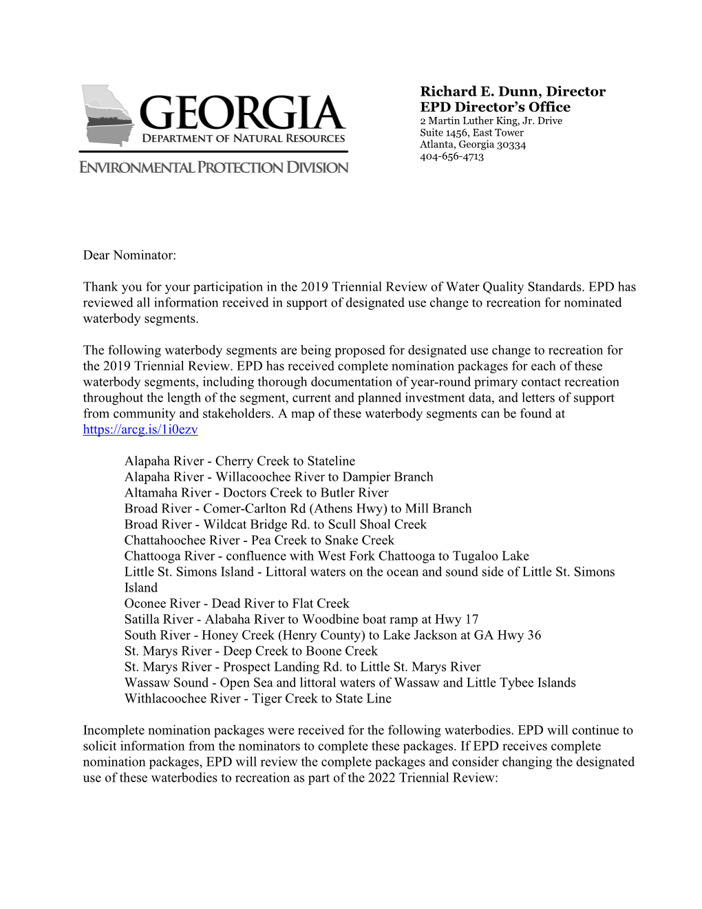 Thank You for Your Participation in the 2019 Triennial Review of Water Quality Standards