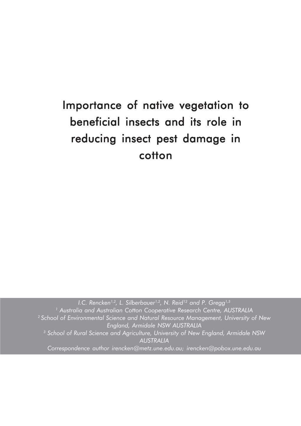 Importance of Native Vegetation to Beneficial Insects and Its Role in Reducing Insect Pest Damage in Cotton