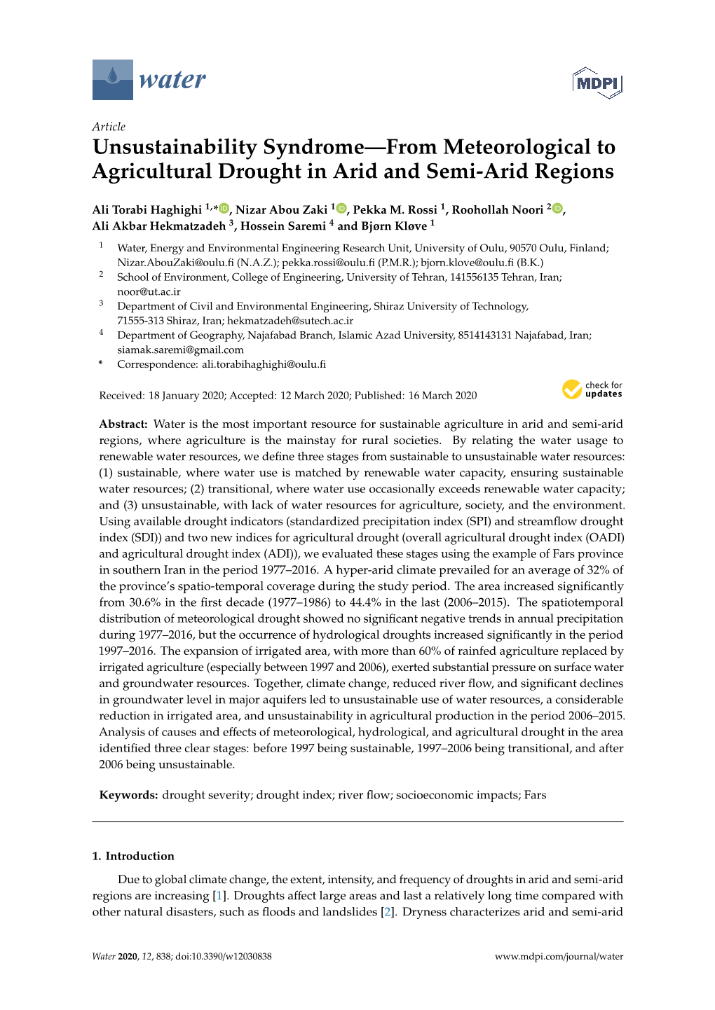 Unsustainability Syndrome—From Meteorological to Agricultural Drought in Arid and Semi-Arid Regions