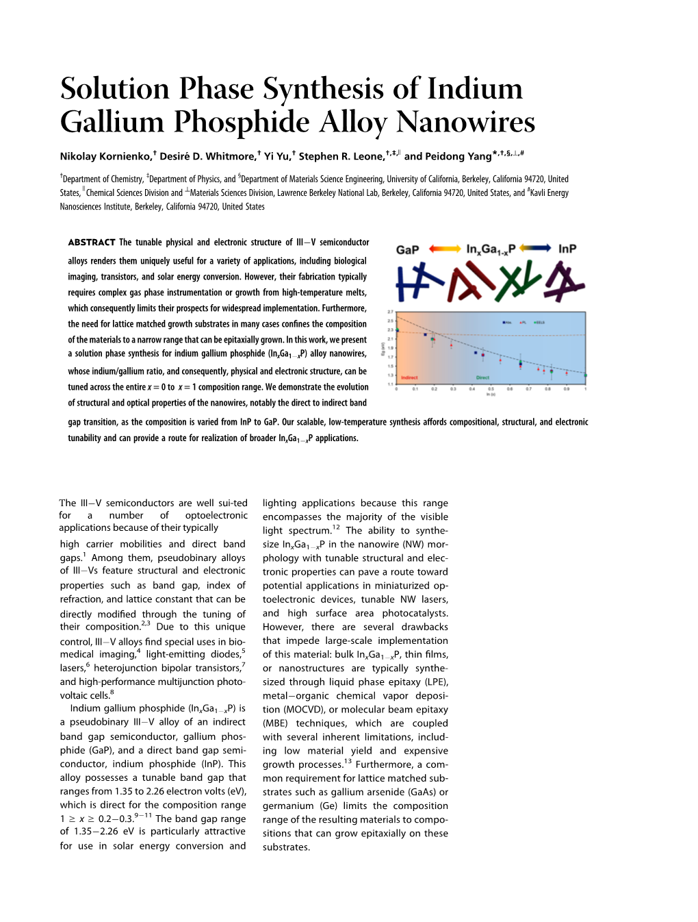 Solution Phase Synthesis of Indium Gallium Phosphide Alloy Nanowires