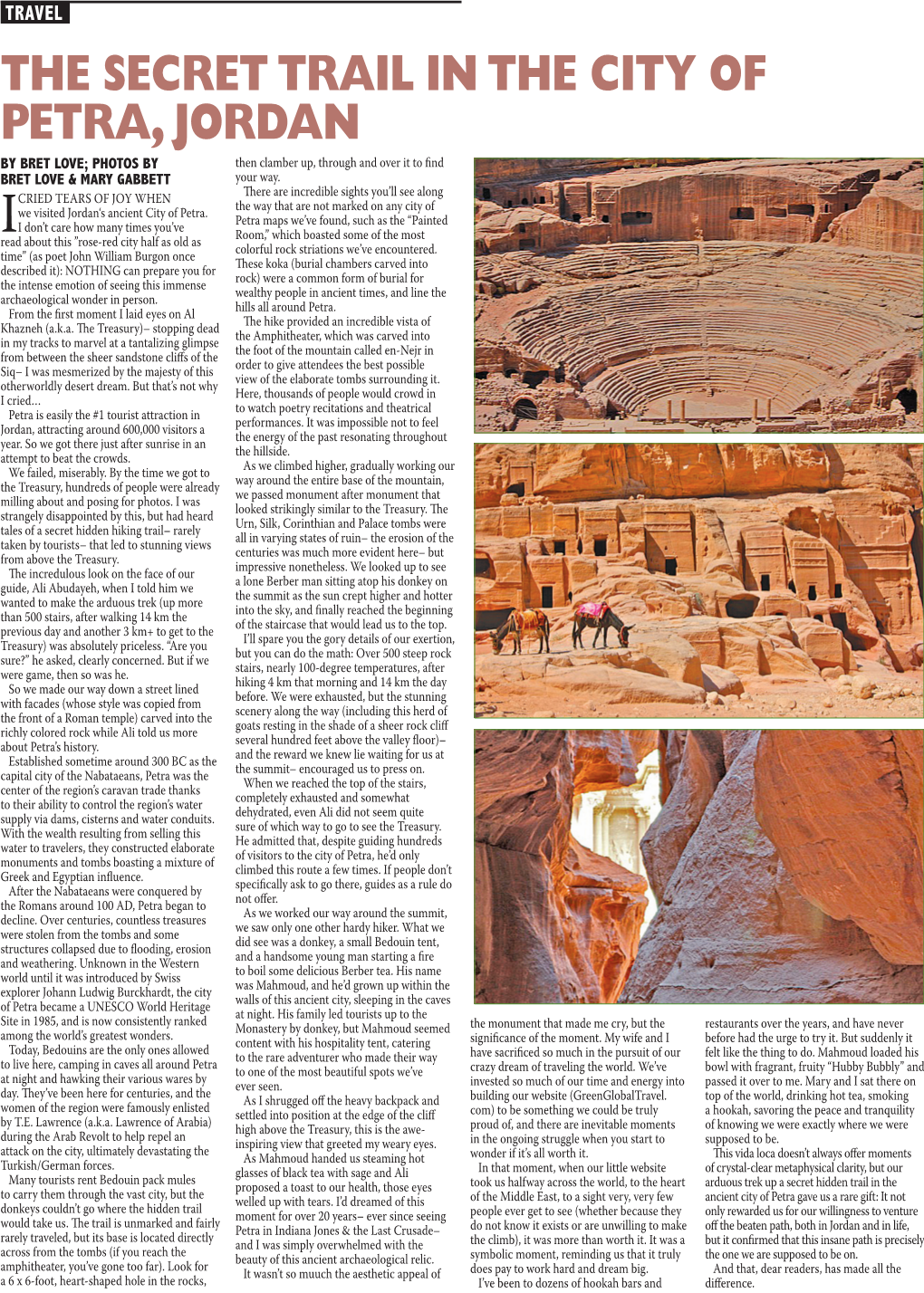 THE SECRET TRAIL in the CITY of PETRA, JORDAN by BRET LOVE; PHOTOS by Then Clamber Up, Through and Over It to Find BRET LOVE & MARY GABBETT Your Way