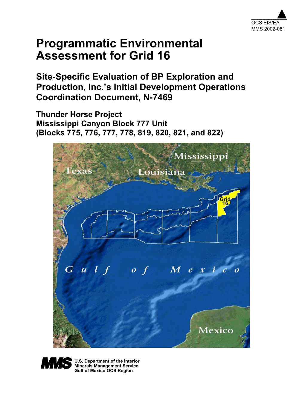 Programmatic Environmental Assessment for Grid 16