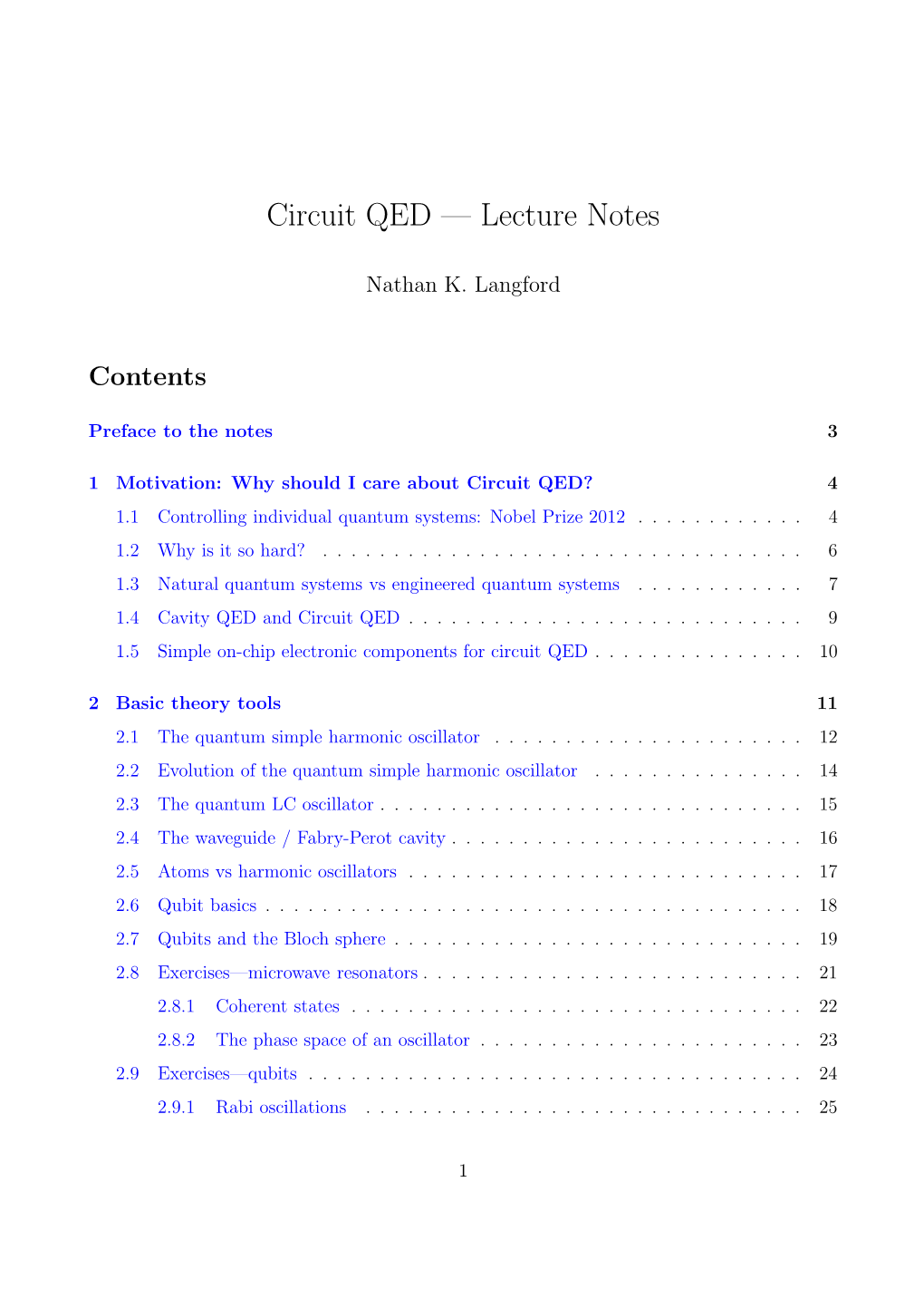 Circuit QED — Lecture Notes