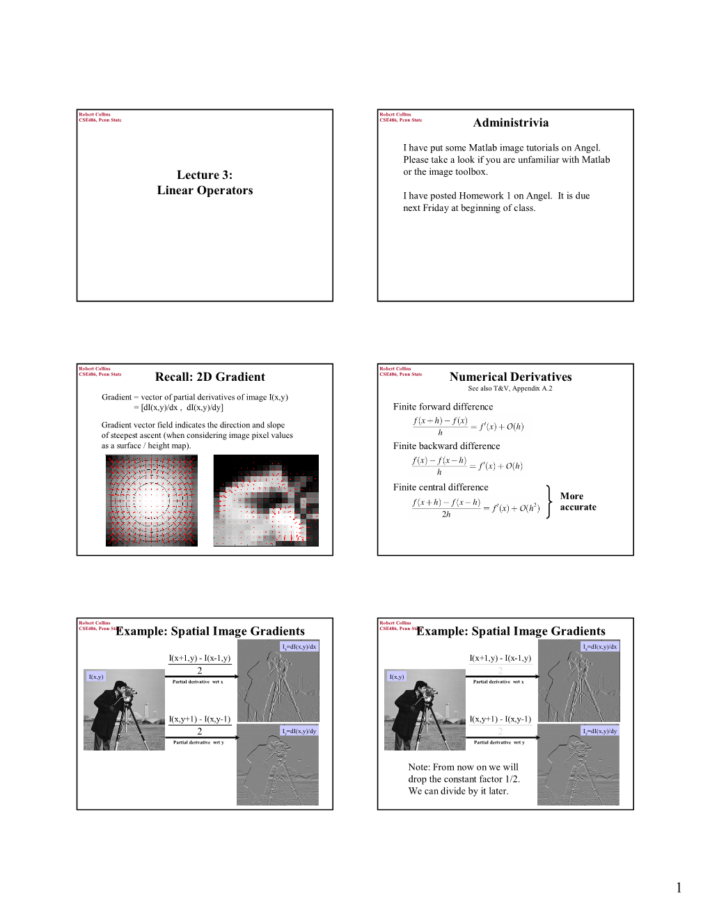 Lecture 3: Linear Operators Administrivia Recall: 2D Gradient