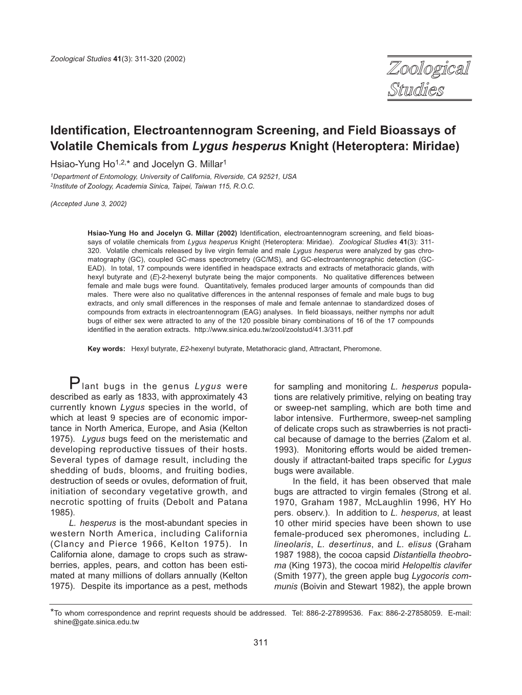 Identification, Electroantennogram Screening, And