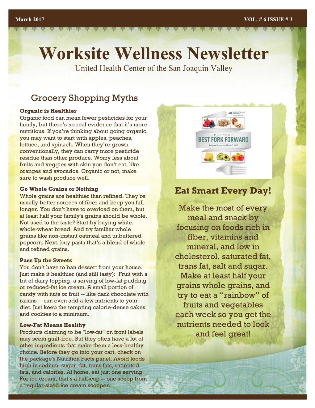 Worksite Wellness Newsletter United Health Center of the San Joaquin Valley