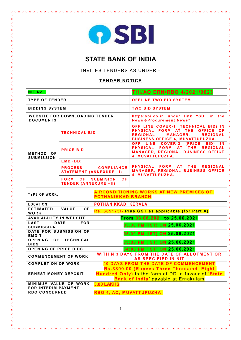 Tender Documents