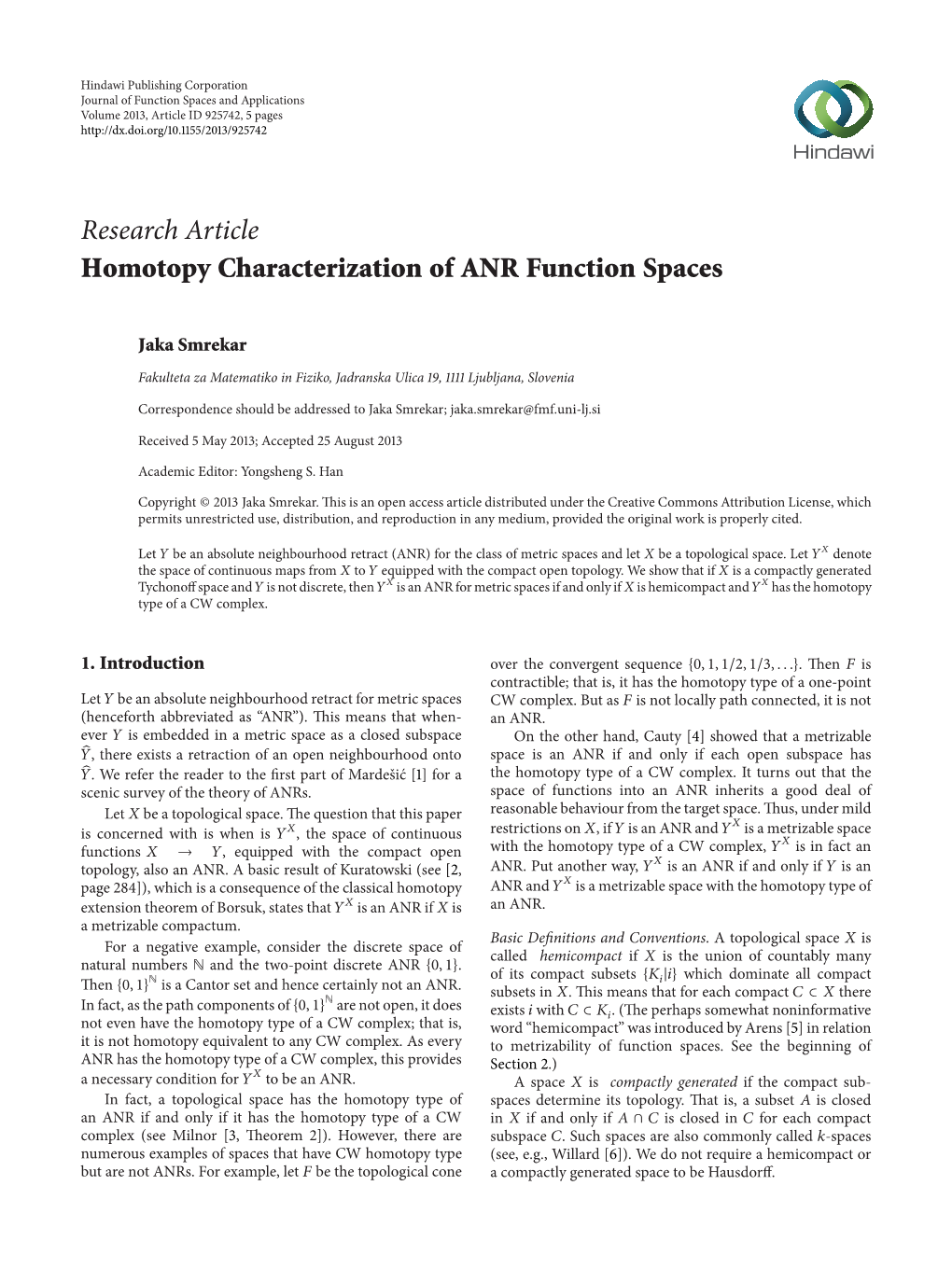 Homotopy Characterization of ANR Function Spaces