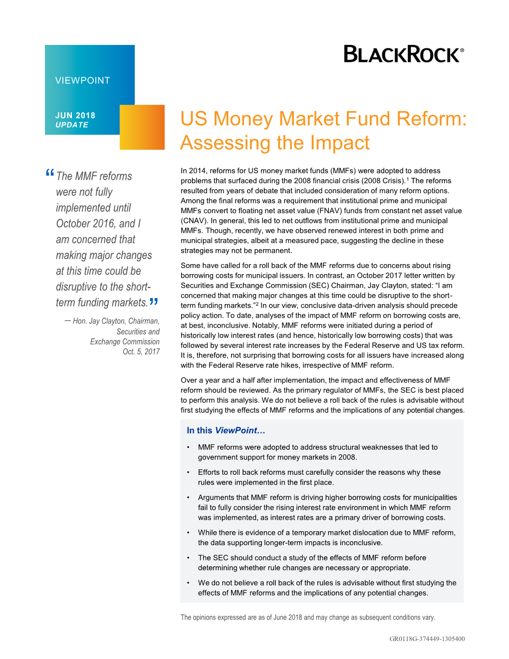 US Money Market Fund Reform: Assessing the Impact