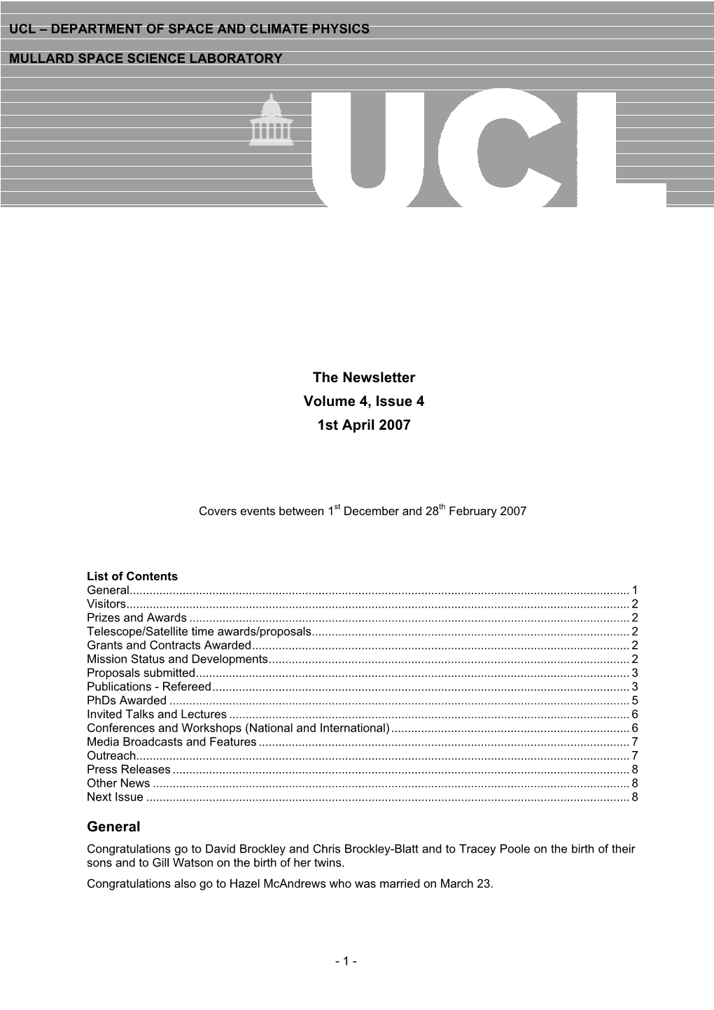 Ucl – Department of Space and Climate Physics