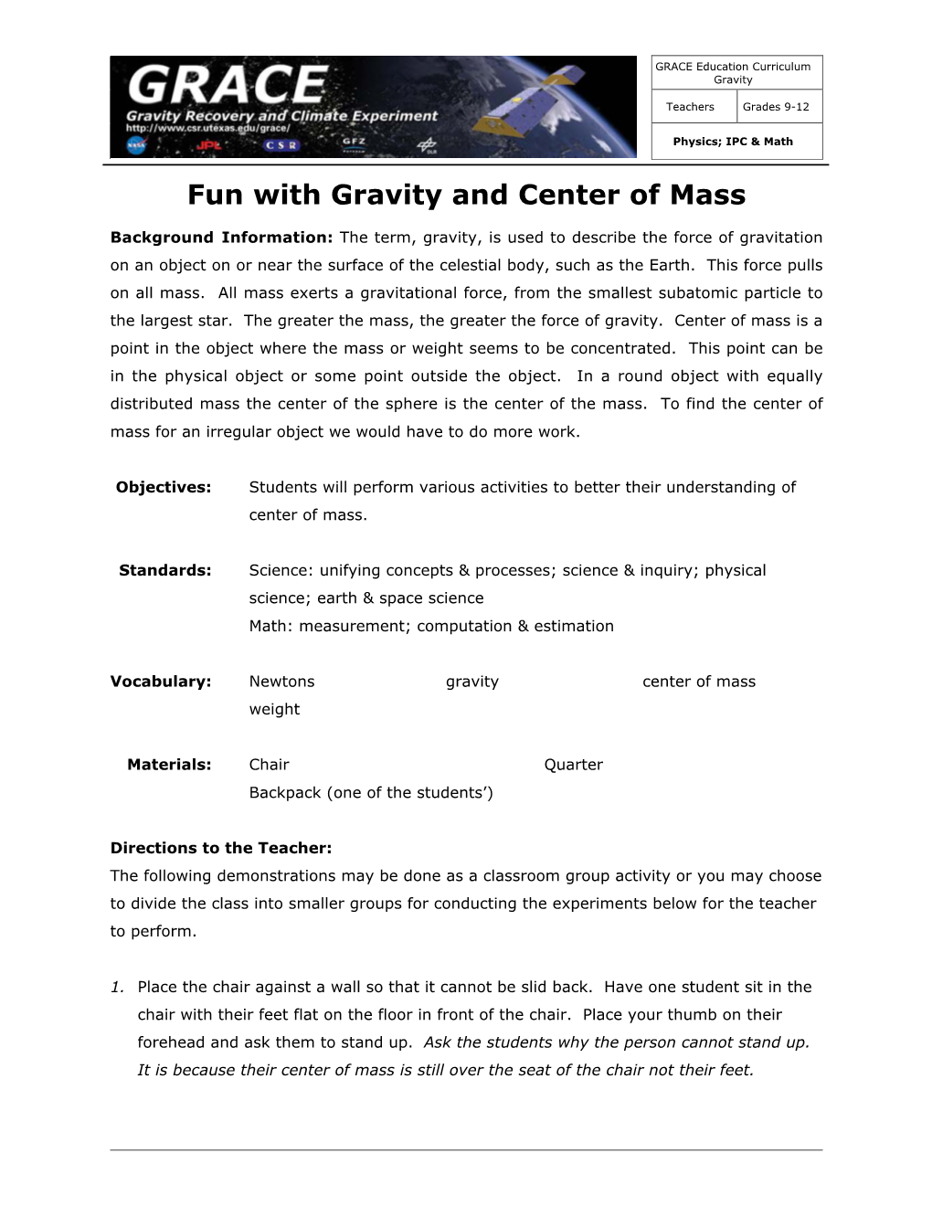 Fun with Gravity and Center of Mass