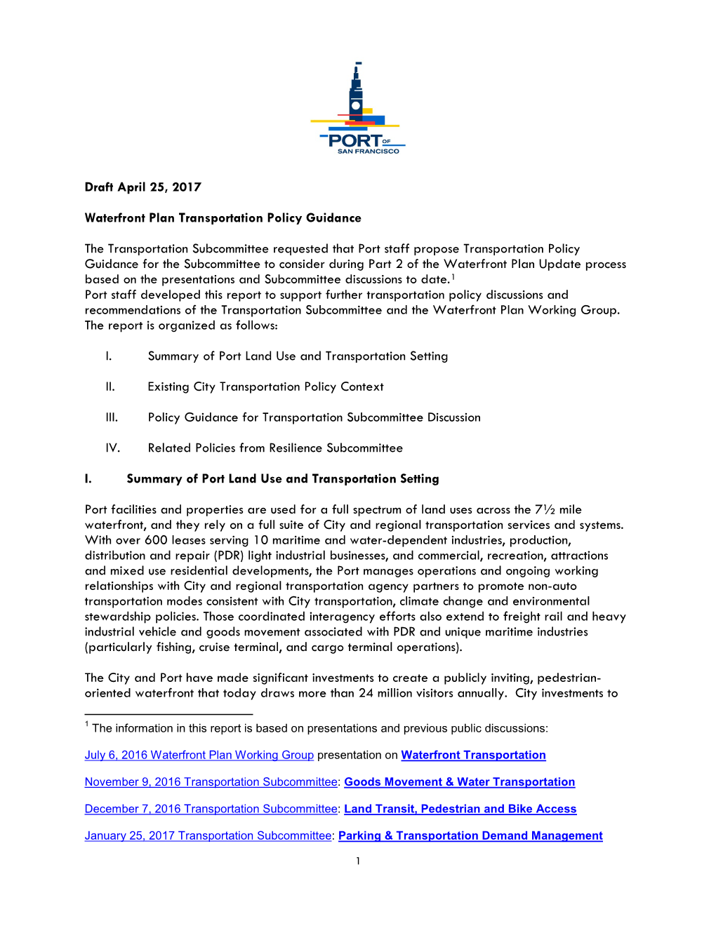 Waterfront Transportation Policy Guidance