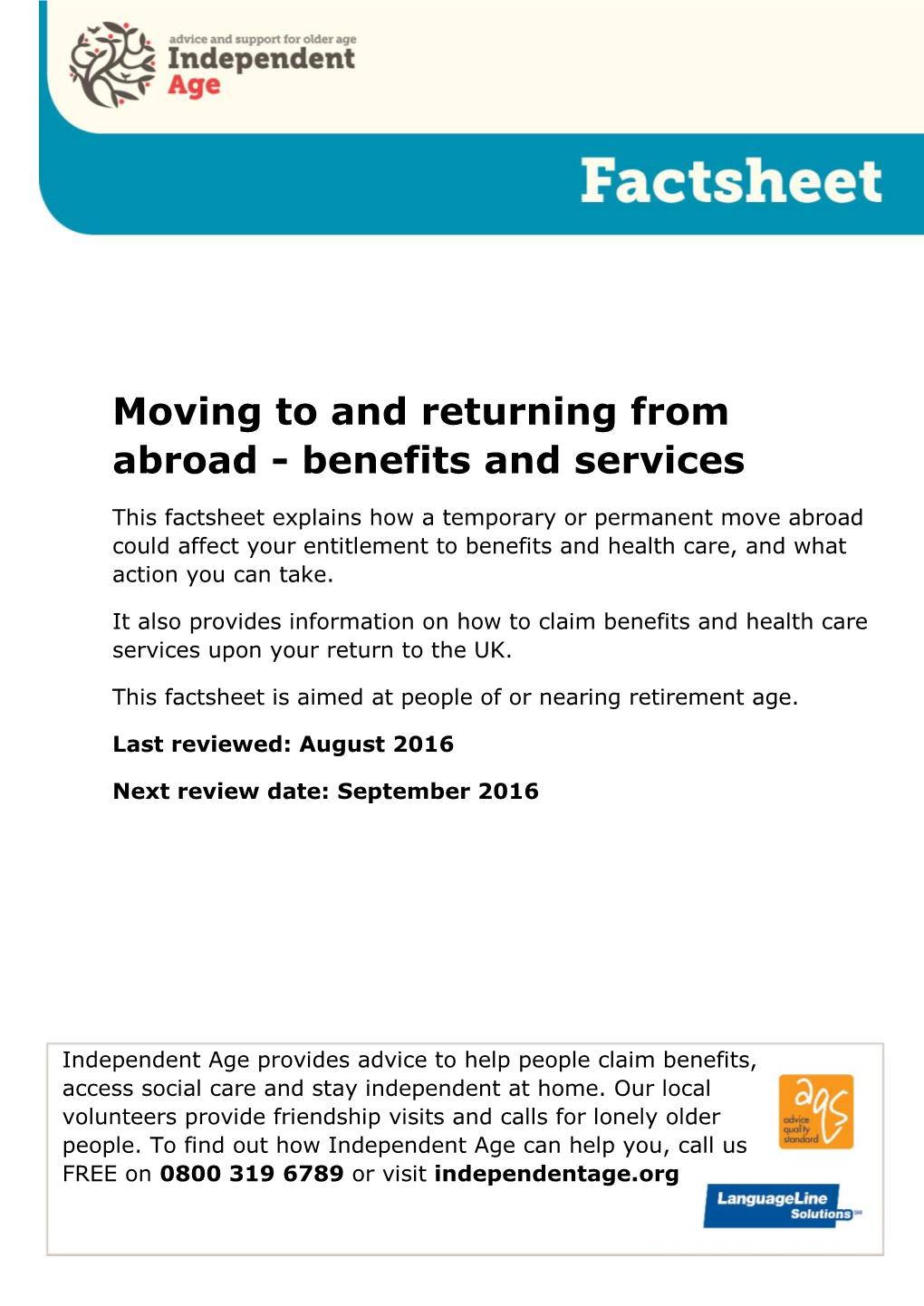 Moving to and Returning from Abroad - Benefits and Services