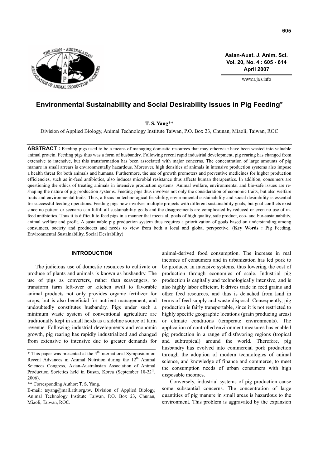 Environmental Sustainability and Social Desirability Issues in Pig Feeding*