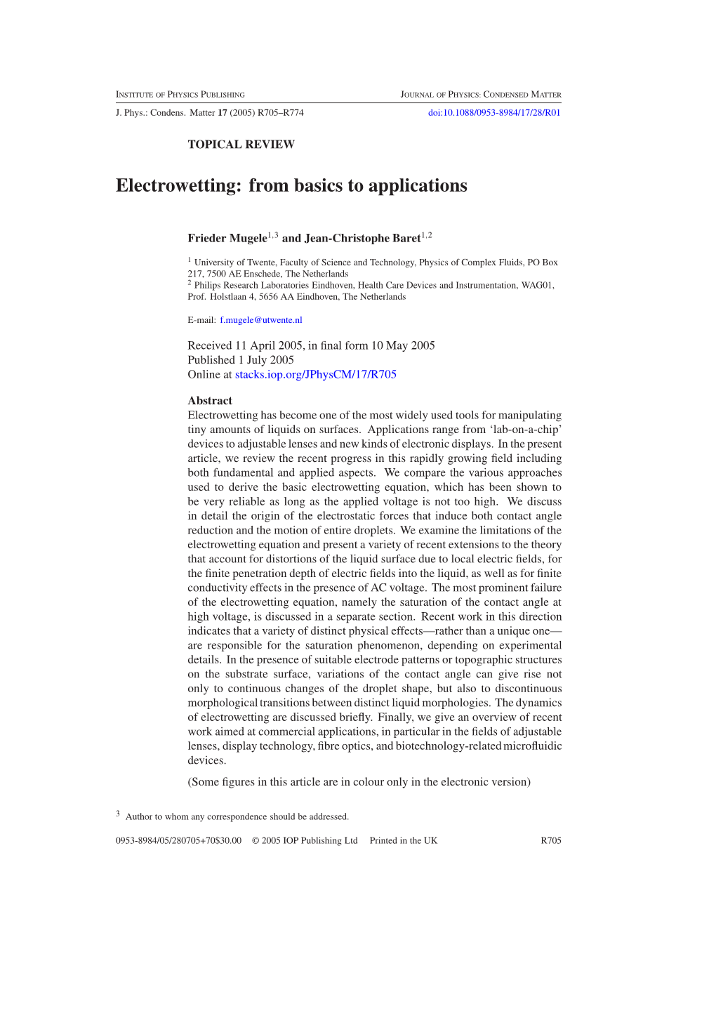 Electrowetting: from Basics to Applications