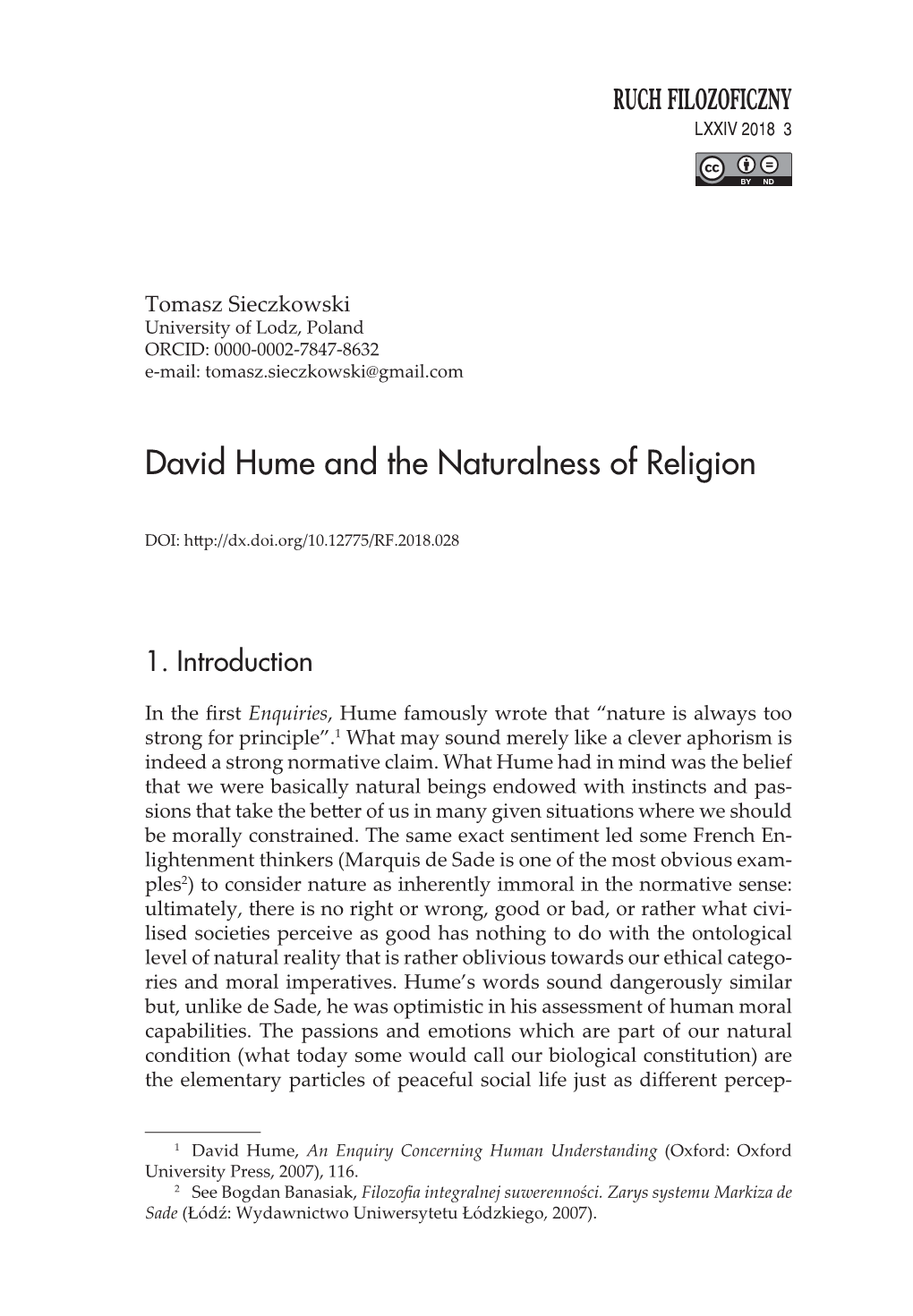 David Hume and the Naturalness of Religion