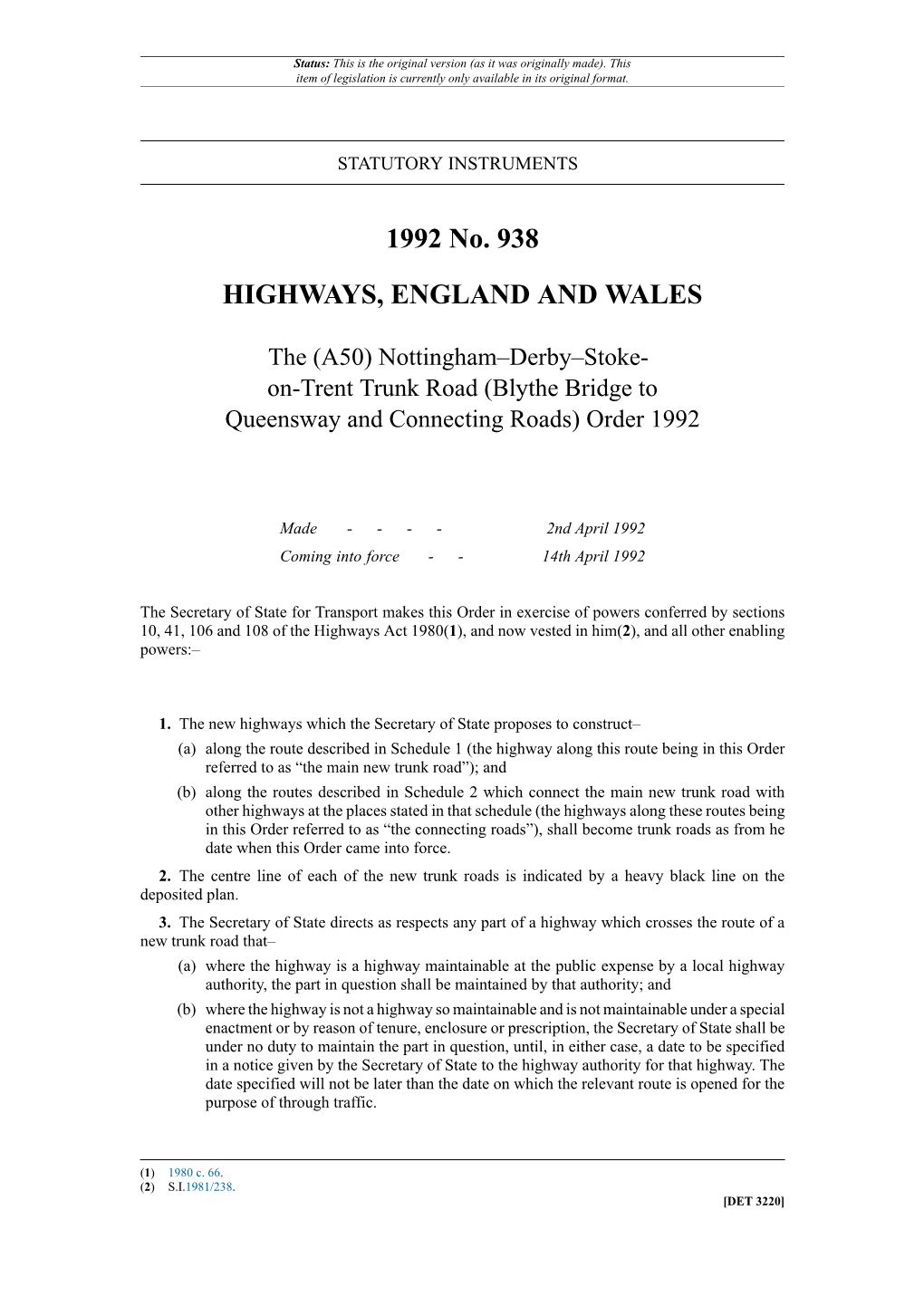 (A50) Nottingham–Derby–Stoke-On-Trent Trunk Road