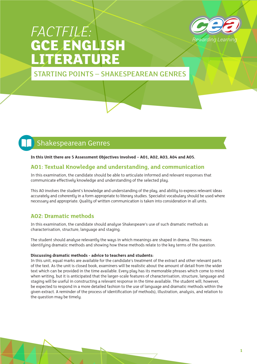 Gce English Literature Starting Points – Shakespearean Genres