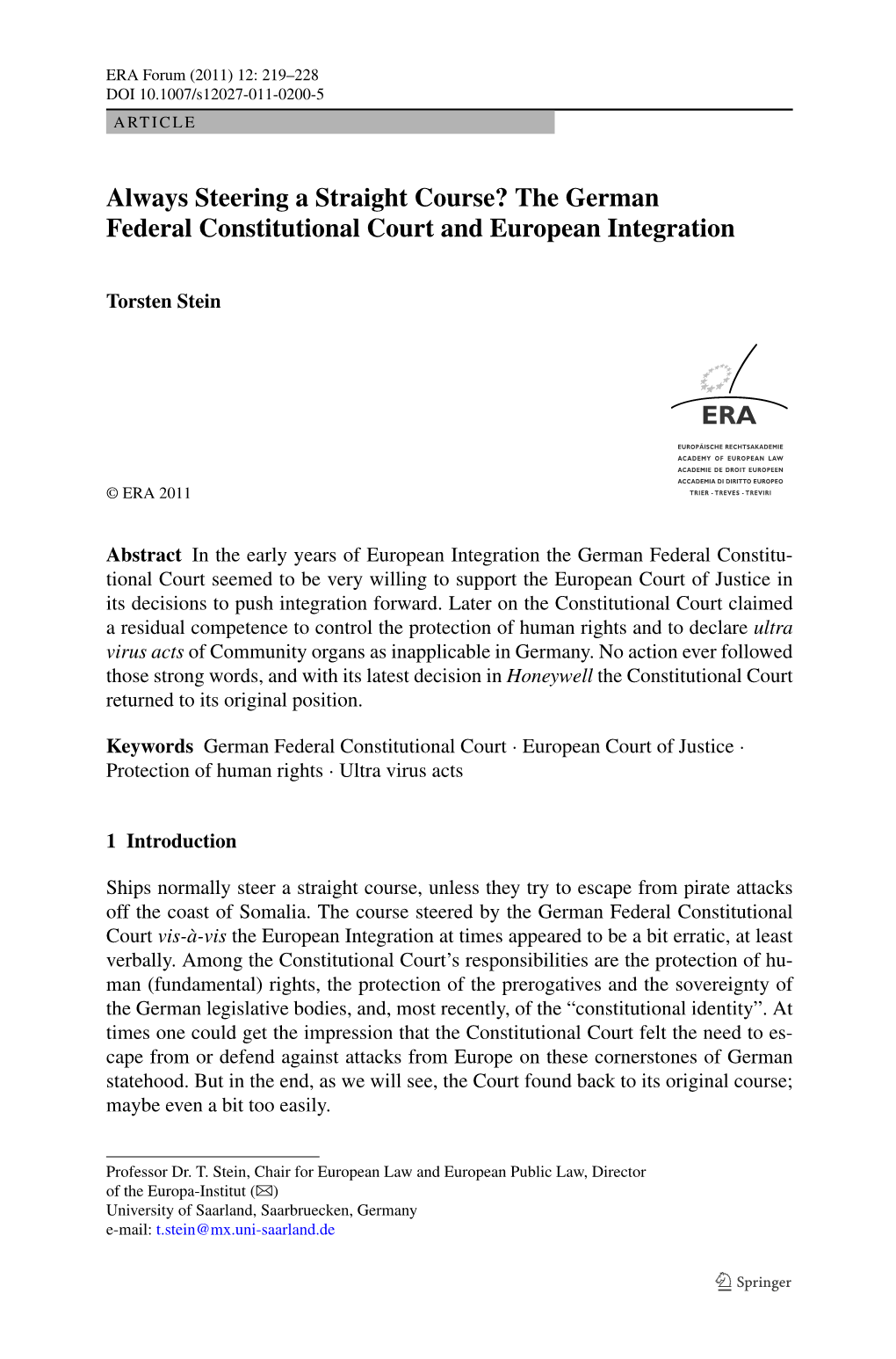 The German Federal Constitutional Court and European Integration