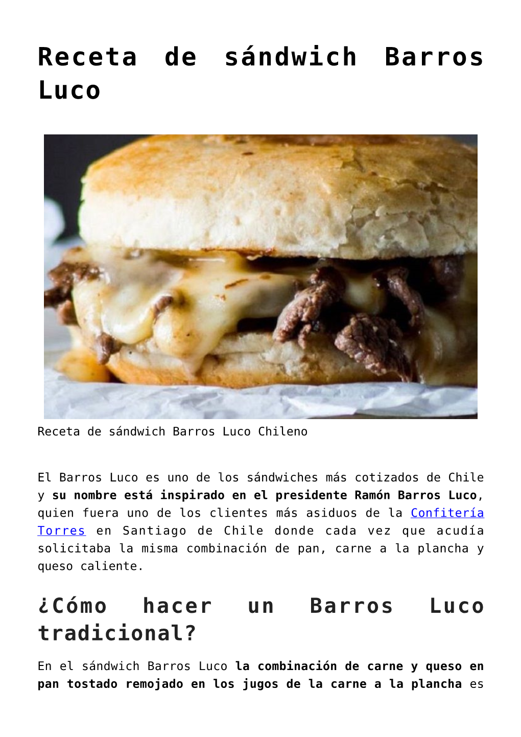 Receta De Sándwich Barros Luco