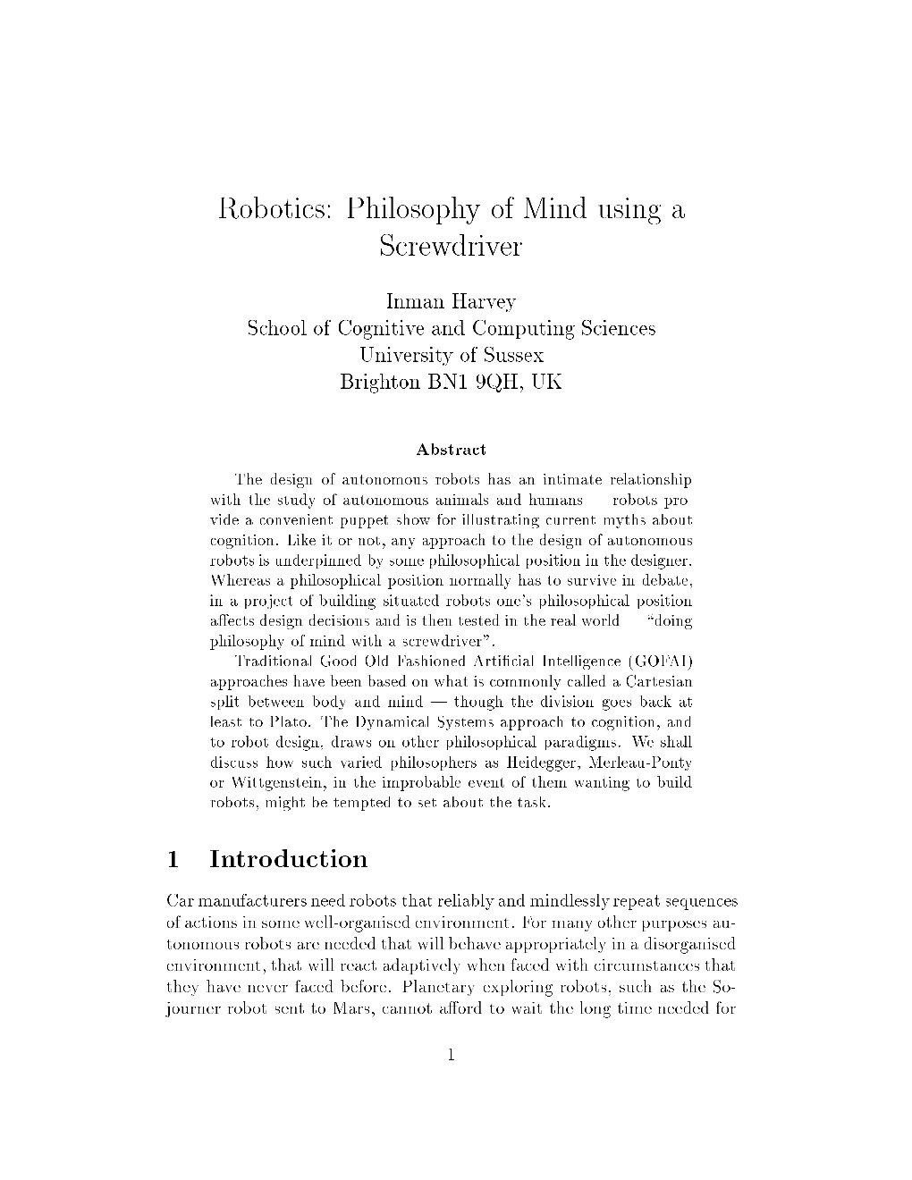Robotics: Philosophy of Mind Using a Screwdriver