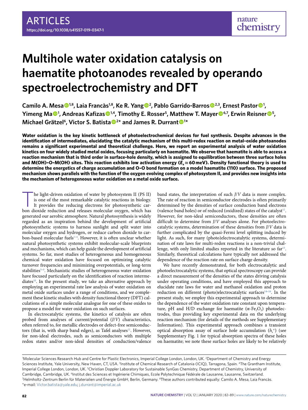 Multihole Water Oxidation Catalysis on Haematite Photoanodes Revealed by Operando Spectroelectrochemistry and DFT