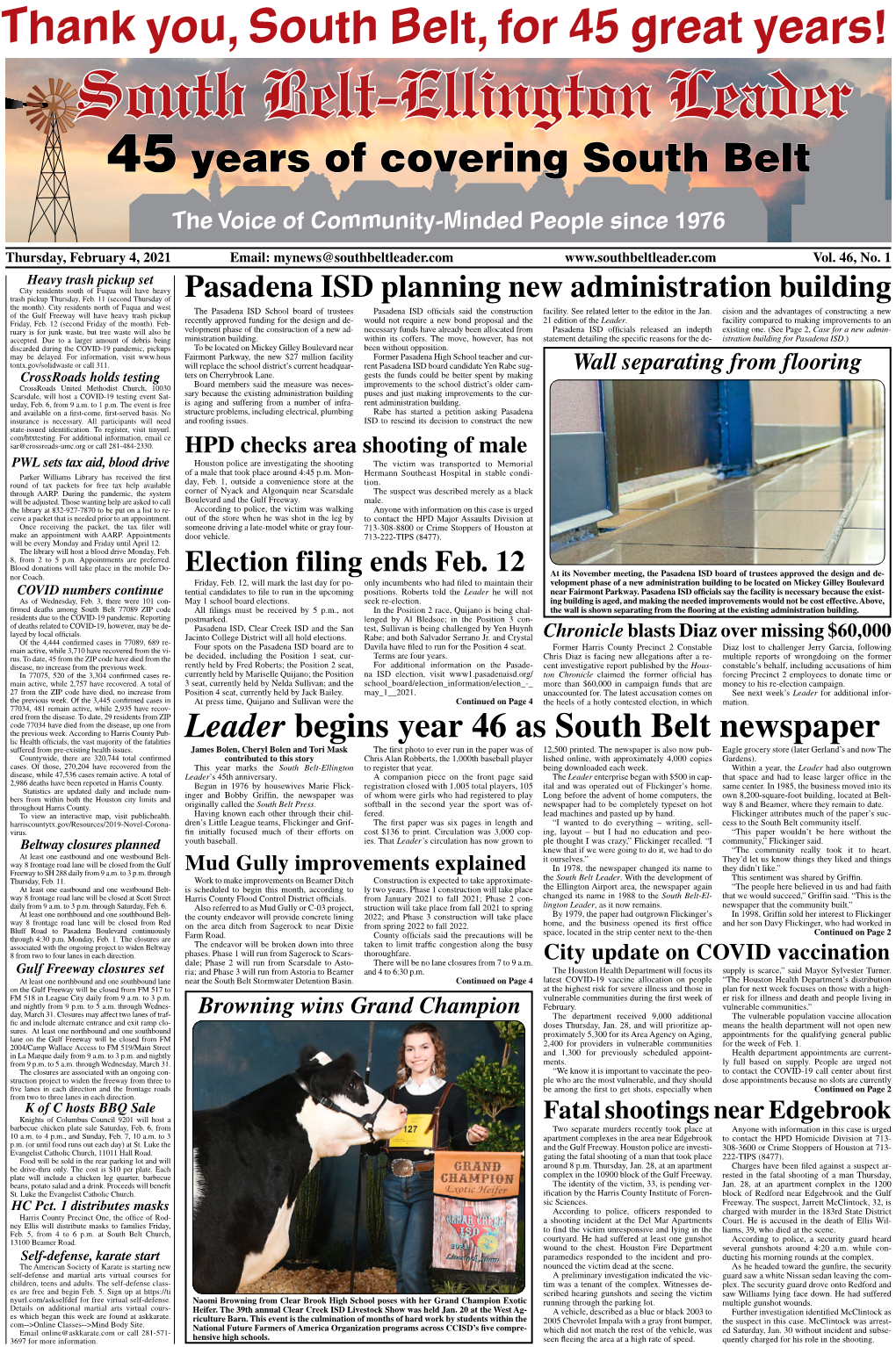 South Belt-Ellington Leader Thursday, February 4, 2021