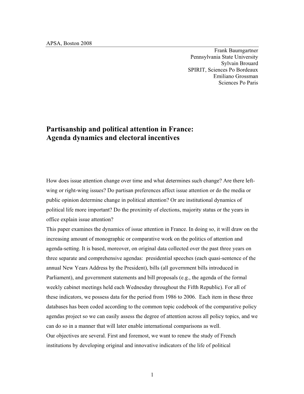 Partisanship and Political Attention in France: Agenda Dynamics and Electoral Incentives