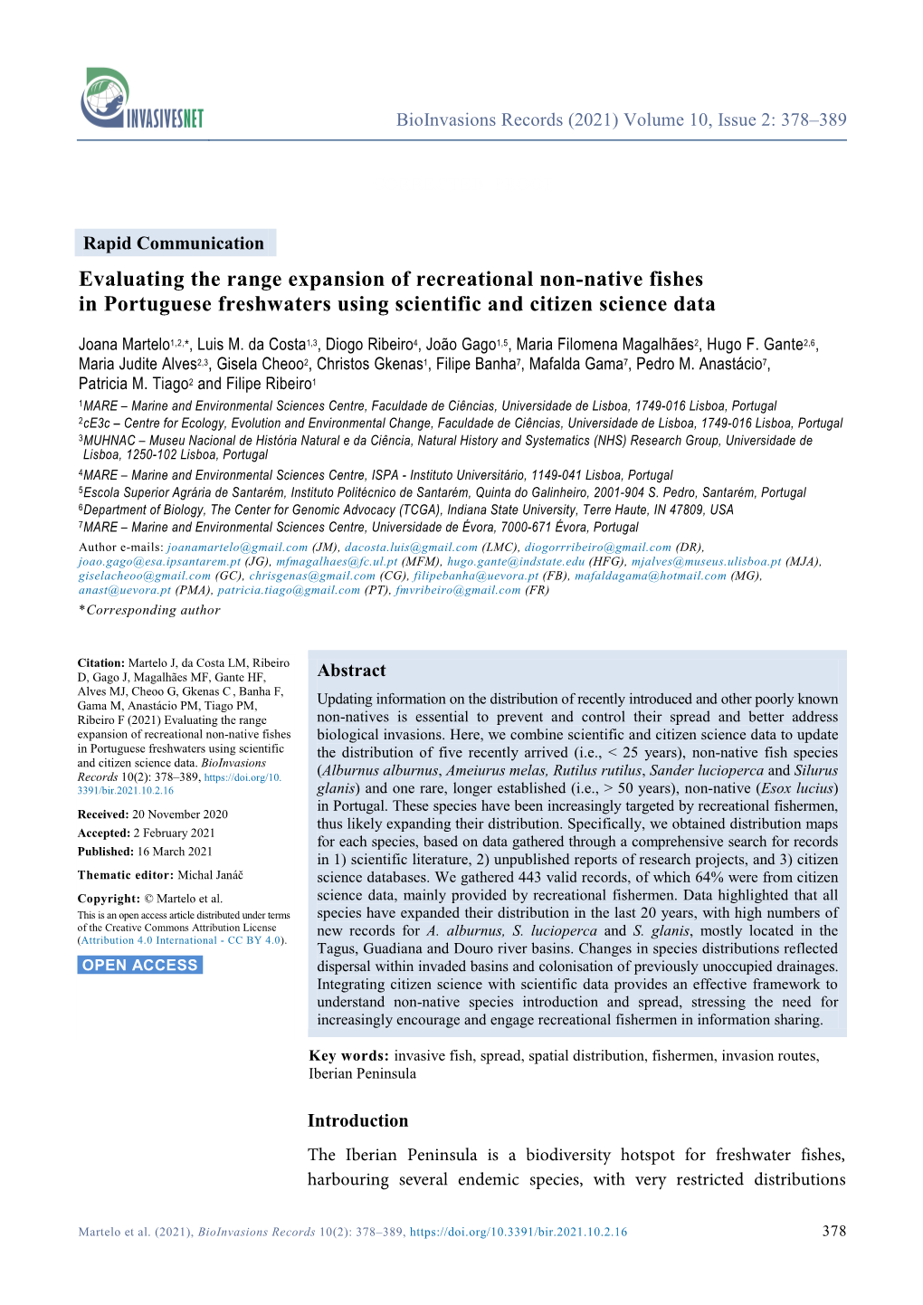 Evaluating the Range Expansion of Recreational Non-Native Fishes in Portuguese Freshwaters Using Scientific and Citizen Science Data