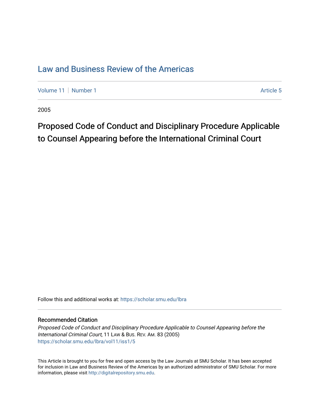 Proposed Code of Conduct and Disciplinary Procedure Applicable to Counsel Appearing Before the International Criminal Court