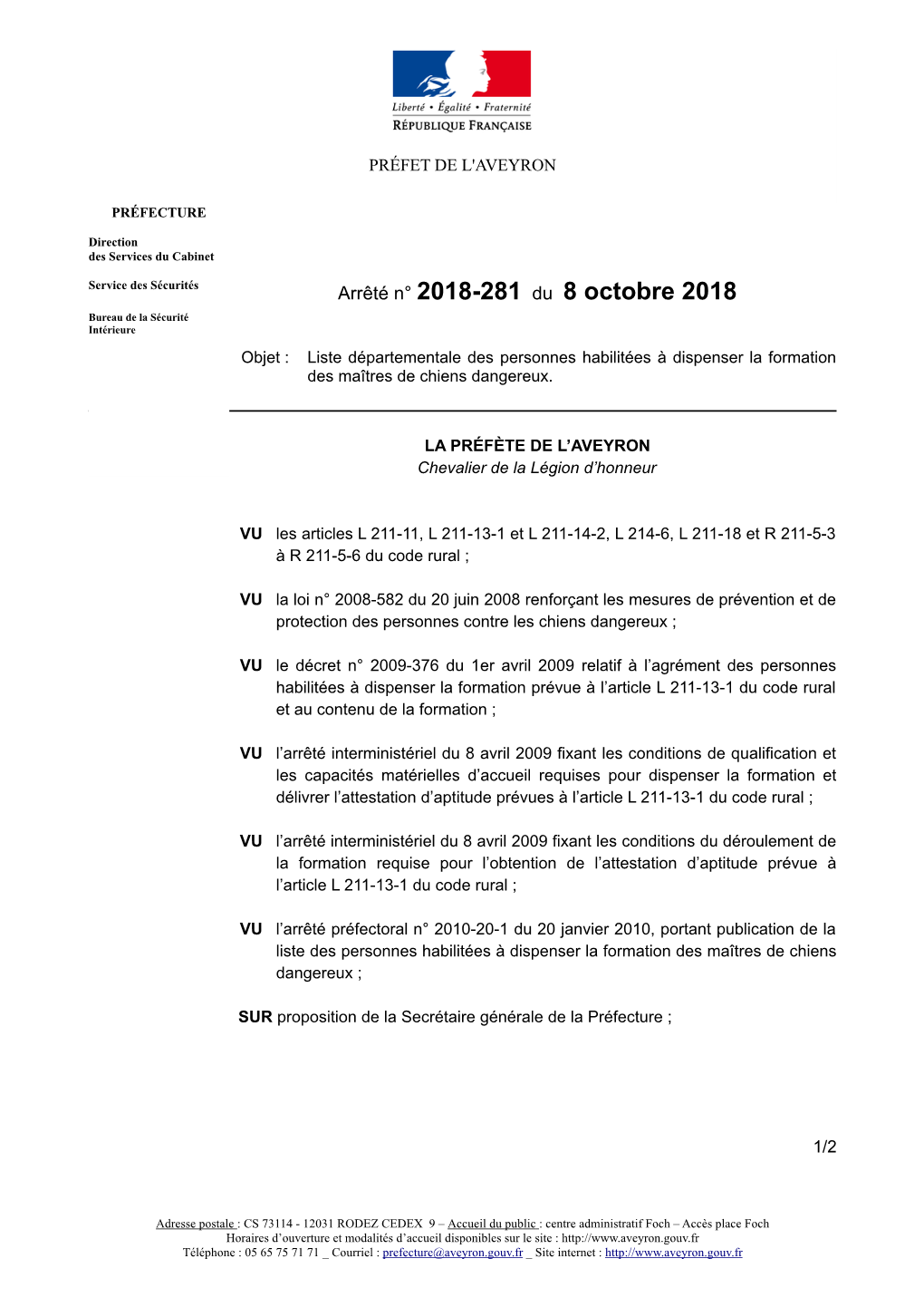 Arrete Agrément Formateurs De Chien