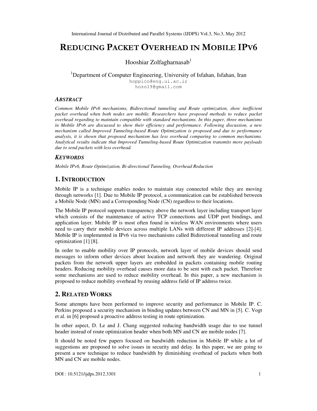 Reducing Packet Overhead in Mobile Ipv6