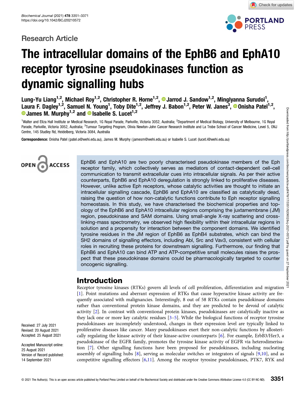 1 the Intracellular Domains of the Ephb6 and Epha10 Receptor