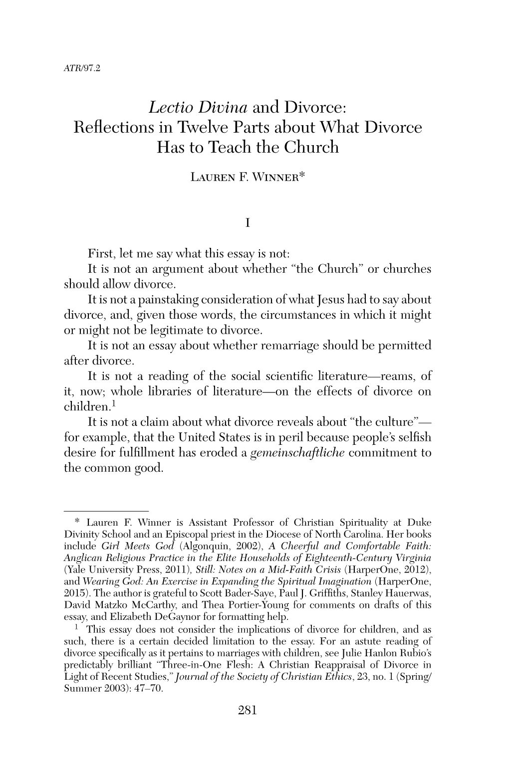 Lectio Divina and Divorce: Reflections in Twelve Parts About What Divorce Has to Teach the Church