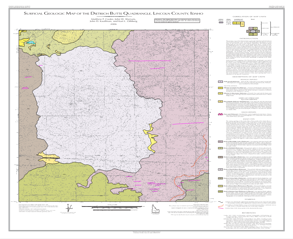 Geologic Map of the Dietrich Butte Quadrangle, Lincoln County, Idaho Correlation of Map Units