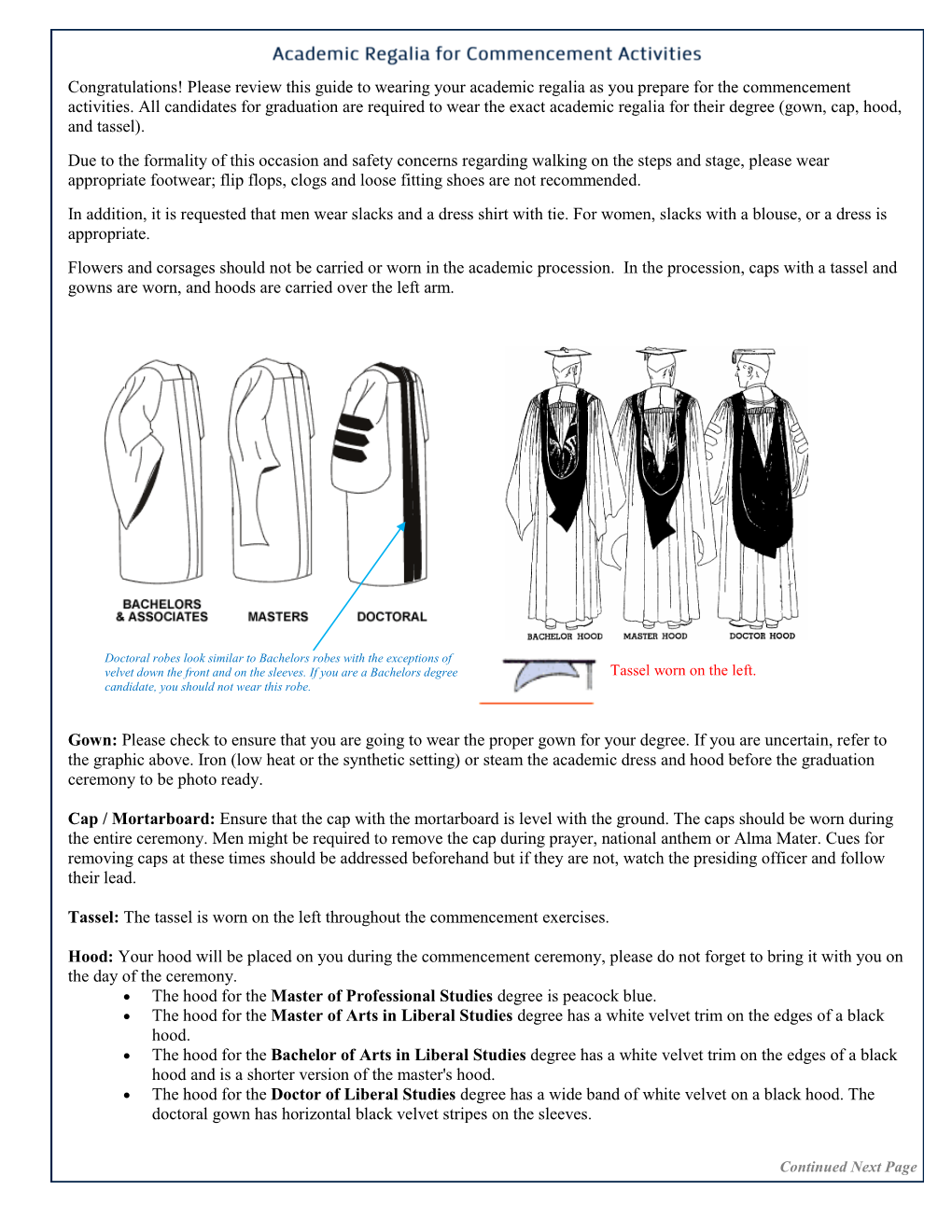 Congratulations! Please Review This Guide to Wearing Your Academic Regalia As You Prepare for the Commencement Activities. All C