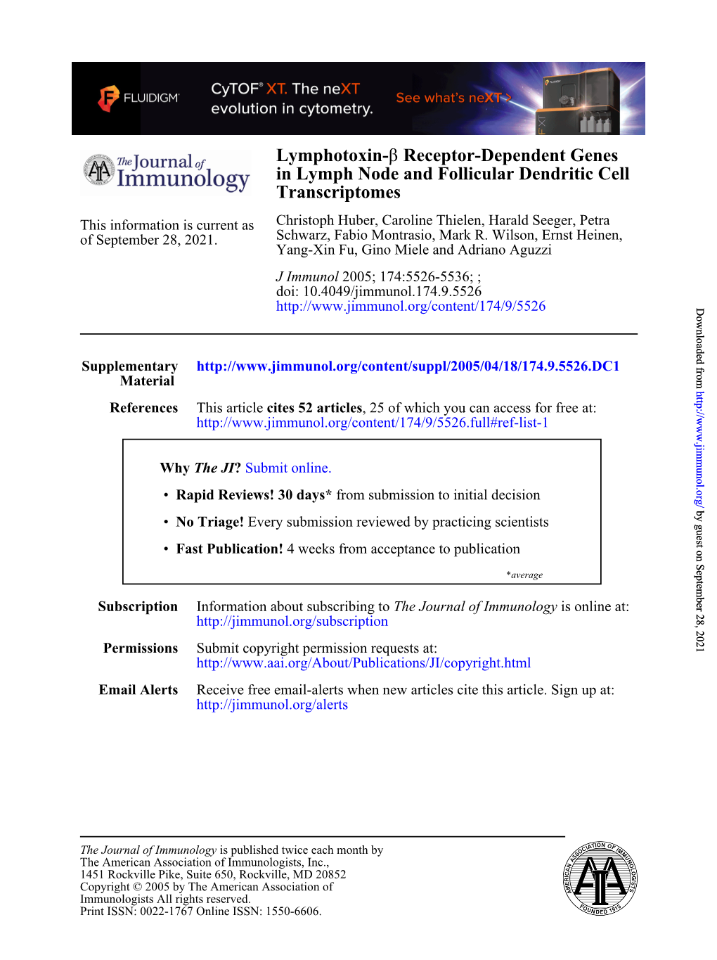 Transcriptomes in Lymph Node and Follicular Dendritic Cell