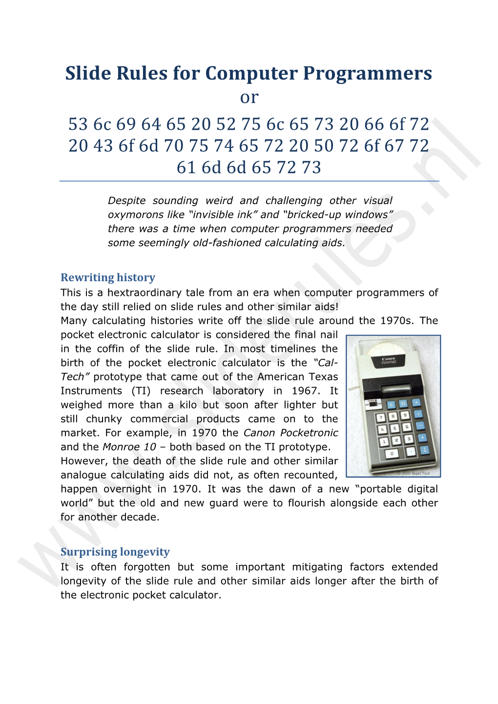 Slide Rules for Computer Programmers Or 53 6C 69 64 65 20 52 75 6C 65 73 20 66 6F 72 20 43 6F 6D 70 75 74 65 72 20 50 72 6F 67 72 61 6D 6D 65 72 73