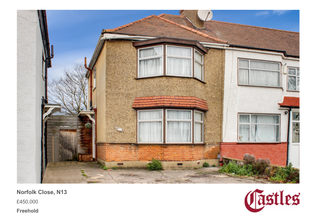 Norfolk Close, N13 £450,000 Freehold