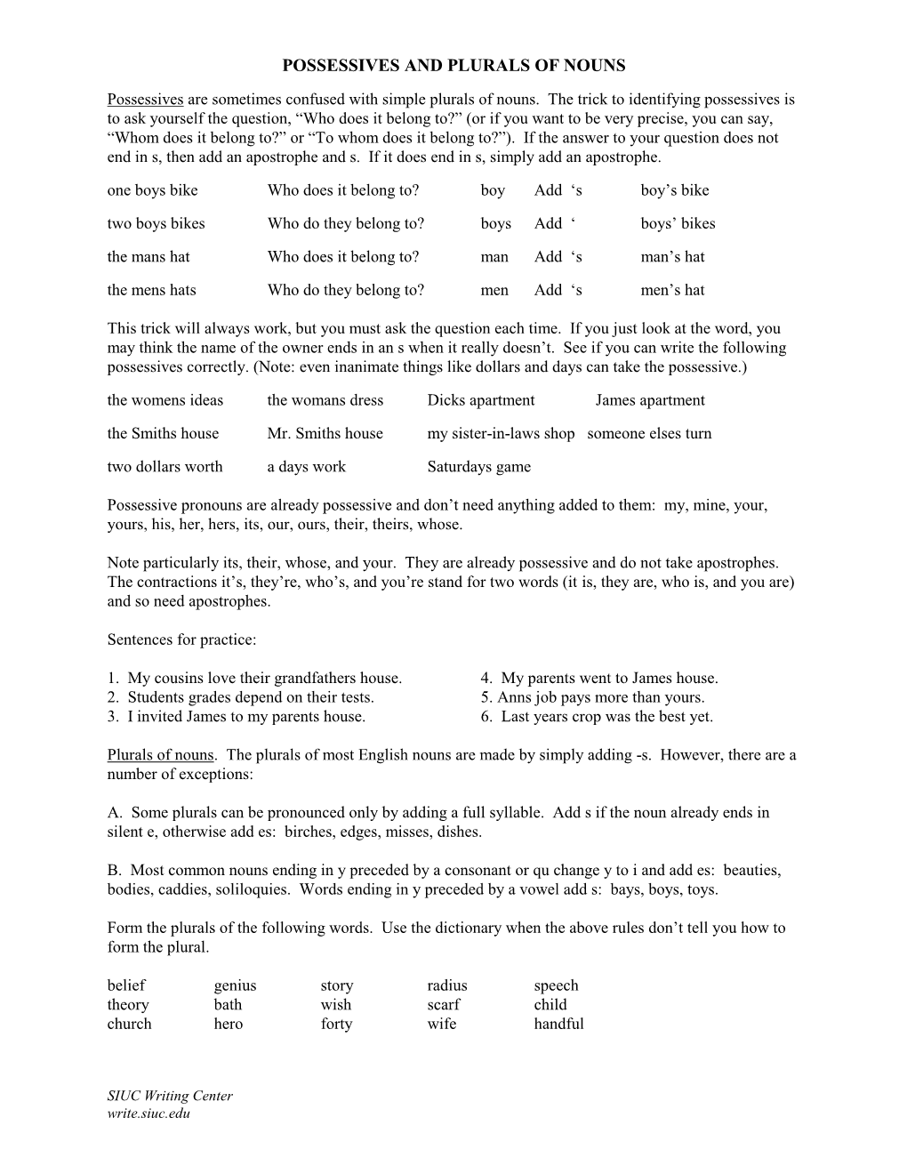 Possessives and Plurals of Nouns