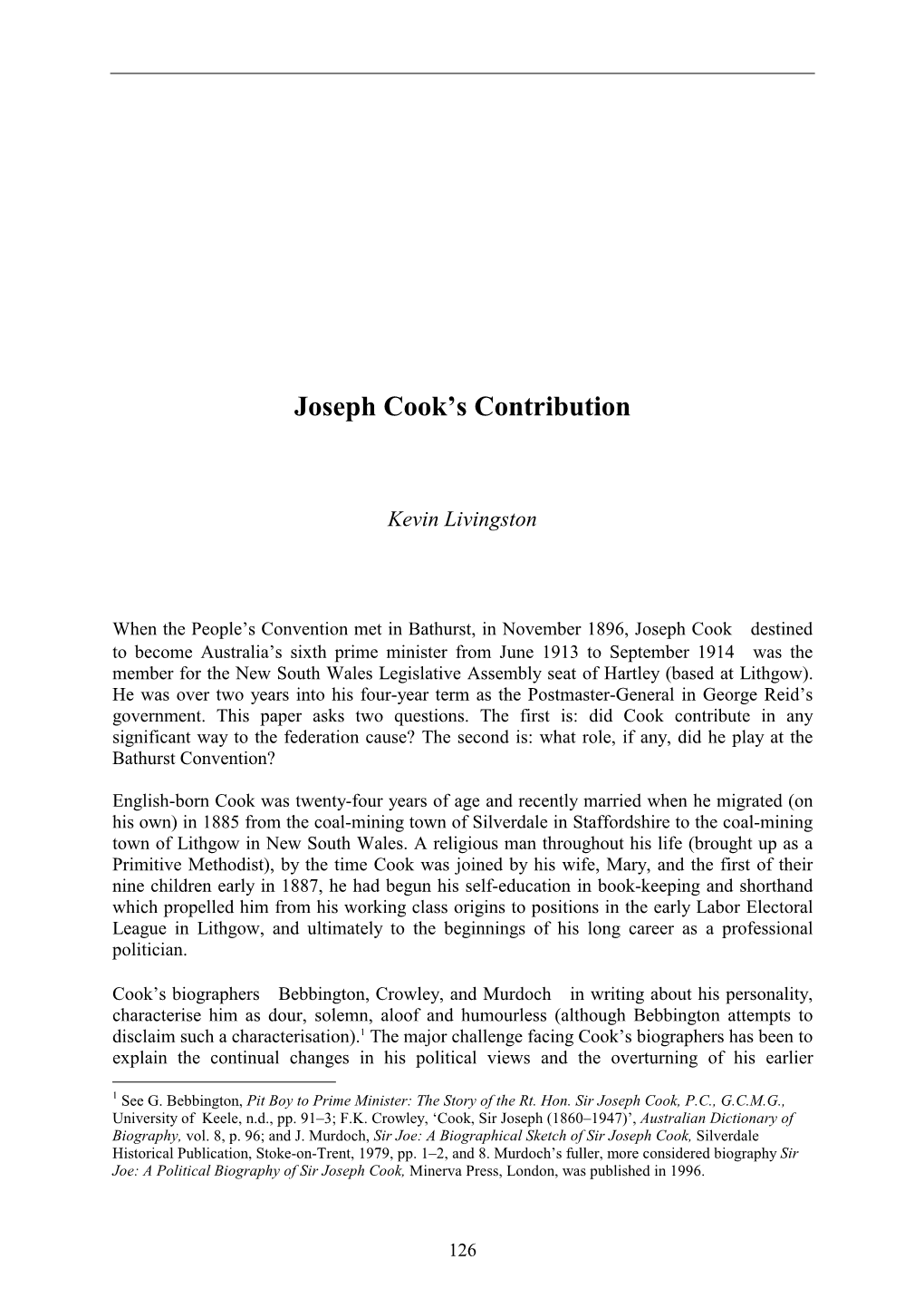 Joseph Cook's Contribution